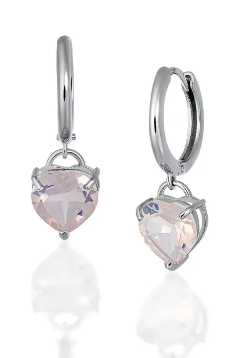 Серьги с розовым кварцем, серебро 925 пробы, коллекция Love